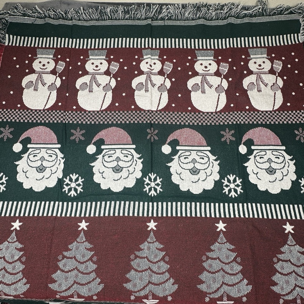 Vintage Tapestry Blanket 45x 58 Christmas Reversible Santa Fringed Throw‎ New